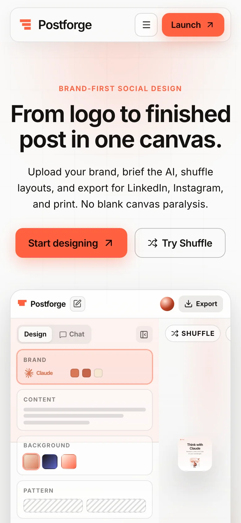 Postforge — mobile landing